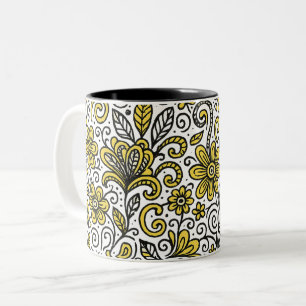 Nahtlose Gelb- und Schwarzdoodkunst Zweifarbige Tasse