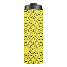 Nahtlose Gelbe Retro-Smiley-Name Thermodellsche Thermosbecher