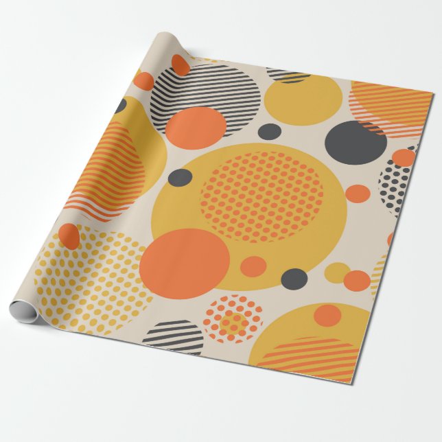 Nahtlose Geometrie des Kreises im Retro-60er Geschenkpapier (Ungerollt)