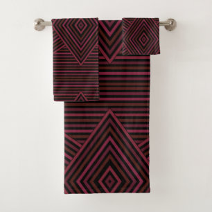 Nahtlose geometrische Rundbus-Linien, rosa braun Badhandtuch Set