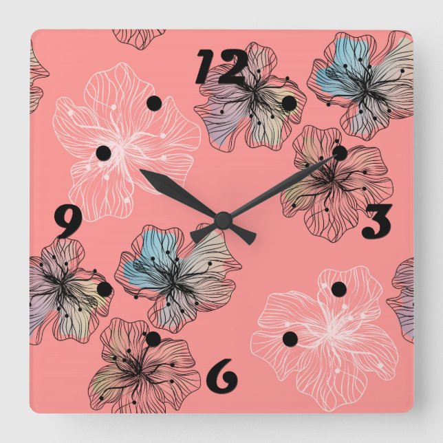 Nahtlose gezeichnete Blume abstrakt modern pa Quadratische Wanduhr (Vorderseite)