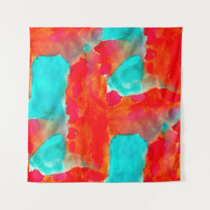 Nahtlose Giraffe, blau, orange Wasserfarbe Künstle Wandteppich