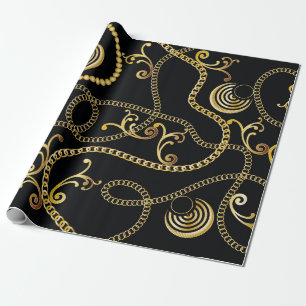 Nahtlose goldene Kettenmode, Illustrati Geschenkpapier