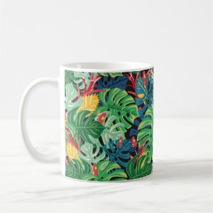 Nahtlose Grafik mit Blätter monstera und Kaffeetasse