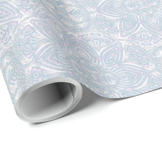Nahtlose hellblaue, rosa und weiße Mandalase Geschenkpapier (Rolleneckpunkt)