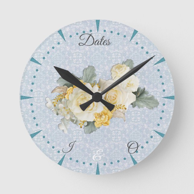 Nahtlose hellblaue, rosa und weiße Mandalase Runde Wanduhr (Vorderseite)