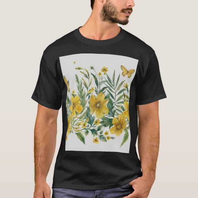 Nahtlose horizontale, florale Grenze mit abstrakte T-Shirt (Vorderseite)