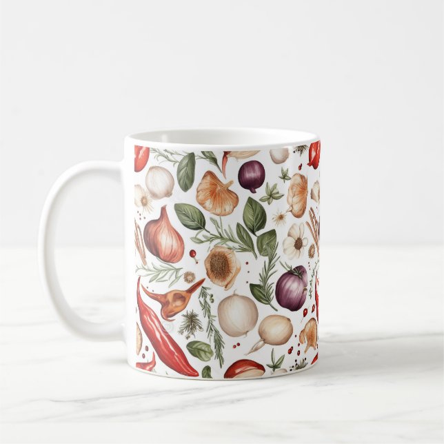 Nahtlose Illustration einer Vielfalt von Obstveges Kaffeetasse (Links)