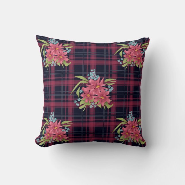 Nahtlose karierte karierte Tartan-Blume Blütenblas Kissen (Vorderseite)