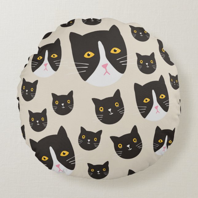 Nahtlose Katze Rundes Kissen (Vorderseite)