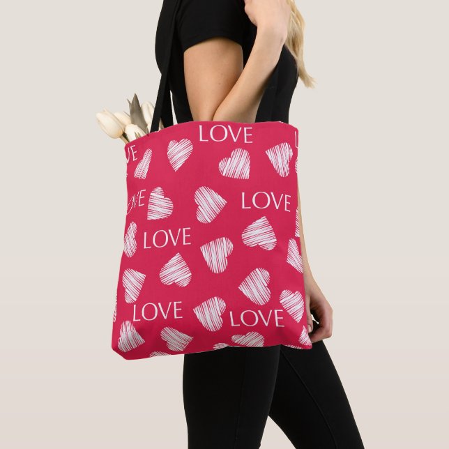 Nahtlose LIEBE Valentinstag rosa, weiße Kratzer Tasche (Von Nahem)