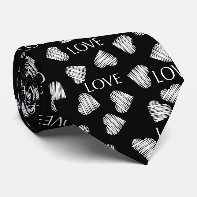 Nahtlose LIEBE Valentinstag schwarz, dunkelweiße N Krawatte (Gerollt)