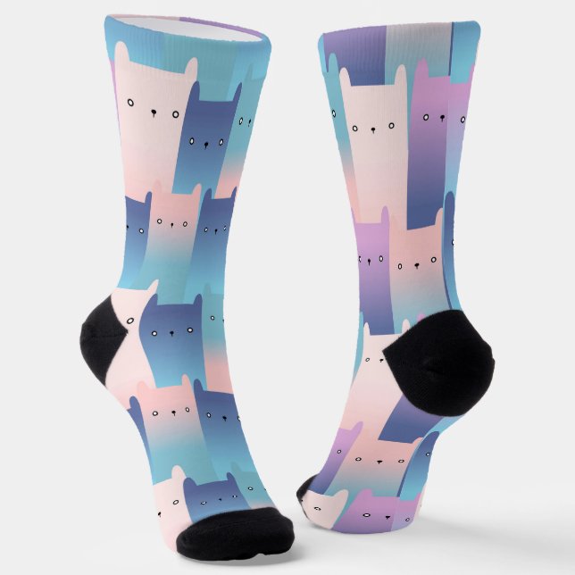 Nahtlose lila rosa Katzen Socken (Gewinkelt)