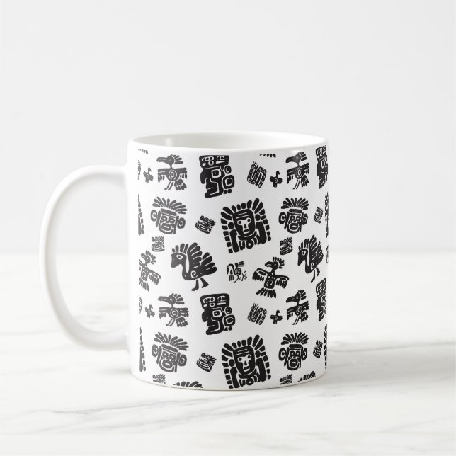 Nahtlose Maya-Muster. Schwarzweißelmännchen Kaffeetasse (Links)