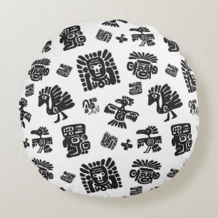 Nahtlose Maya-Muster. Schwarzweißelmännchen Rundes Kissen