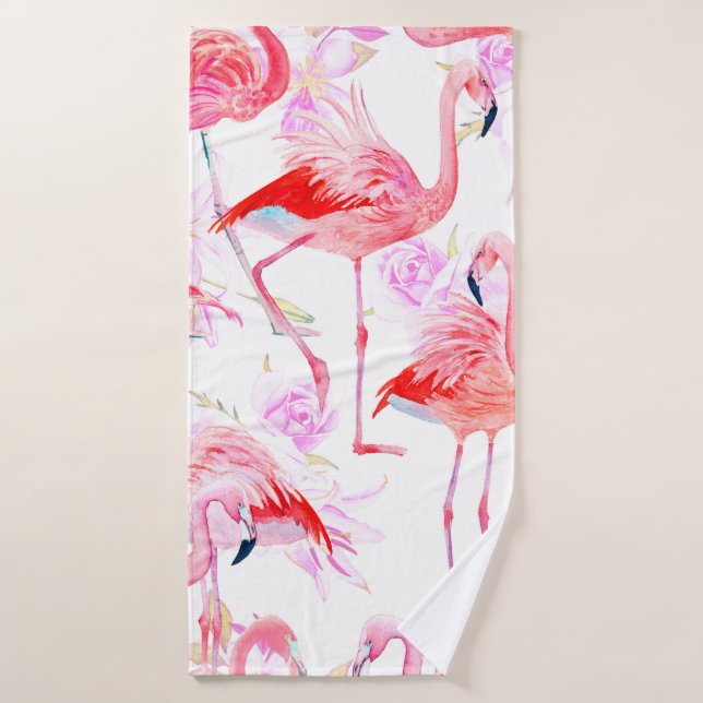 Nahtlose Muster Aquarellfarben-Rose mit rosa Flami Badehandtuch (Badehandtuch)