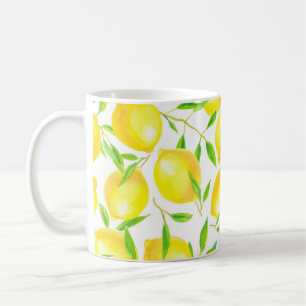 Nahtlose Muster aus Aquarelllemonen und Lea Kaffeetasse