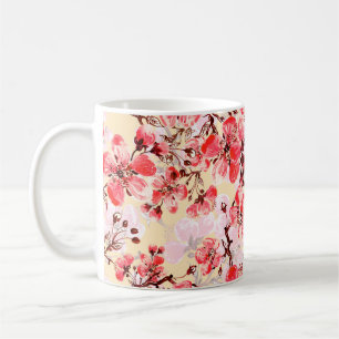 Nahtlose Muster der Frühlingsblumen u Kaffeetasse