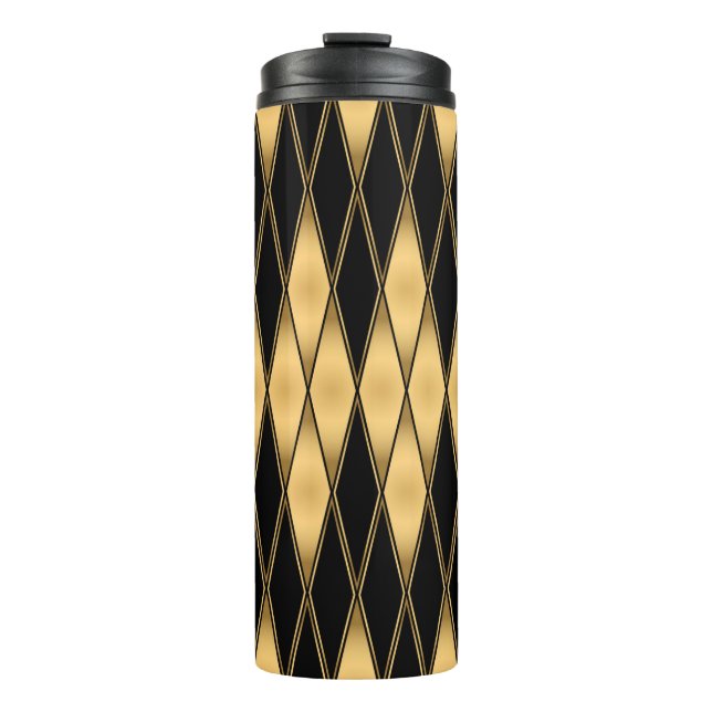 Nahtlose Muster in Gold und Schwarz Thermosbecher (Vorderseite)