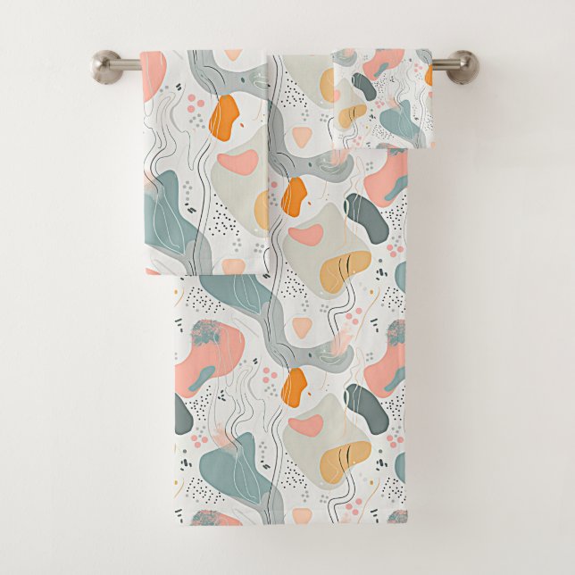 Nahtlose Muster-Memphis-Stil-Design, weißer Hinter Badhandtuch Set (Insitu)