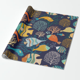 Nahtlose Muster mit farbigen Fischen und aquatisch Geschenkpapier