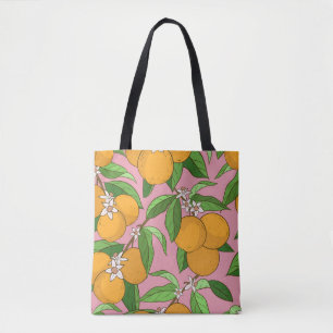 Nahtlose Muster mit Orangen, Blätter, weißen Blume Tasche