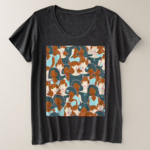 Nahtlose Muster mit schwarzen Mädchen und weißen M Große Größe T-Shirt