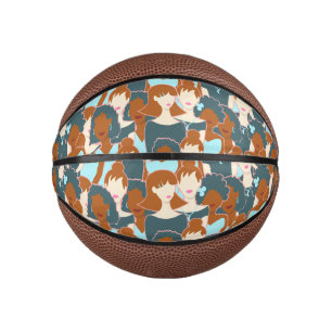 Nahtlose Muster mit schwarzen Mädchen und weißen M Mini Basketball