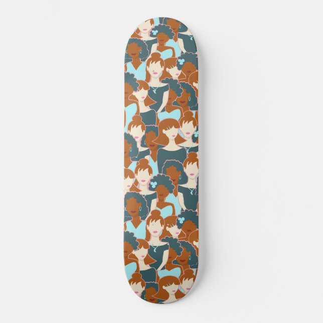 Nahtlose Muster mit schwarzen Mädchen und weißen M Skateboard (Vorderseite)