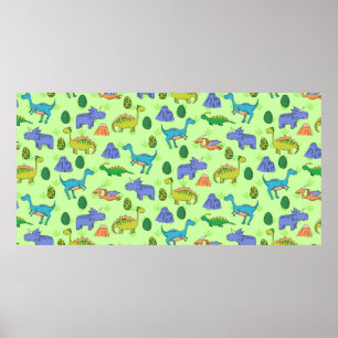 Nahtlose Muster mit verschiedenen niedlichen Dinos Poster