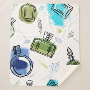 Nahtlose Muster Parfflasche und Aquarelltext Sherpadecke