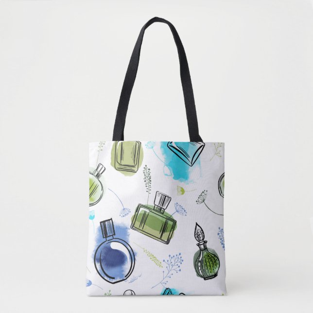 Nahtlose Muster Parfflasche und Aquarelltext Tasche (Vorderseite)