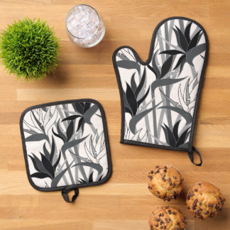 Nahtlose Muster-Pflanze Strelitzia G634 Ofenhandschuh & Topflappen-Set