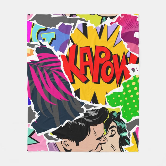Nahtlose Muster Pop Art Comic Stil. Collage of  Fleecedecke (Vorderseite)