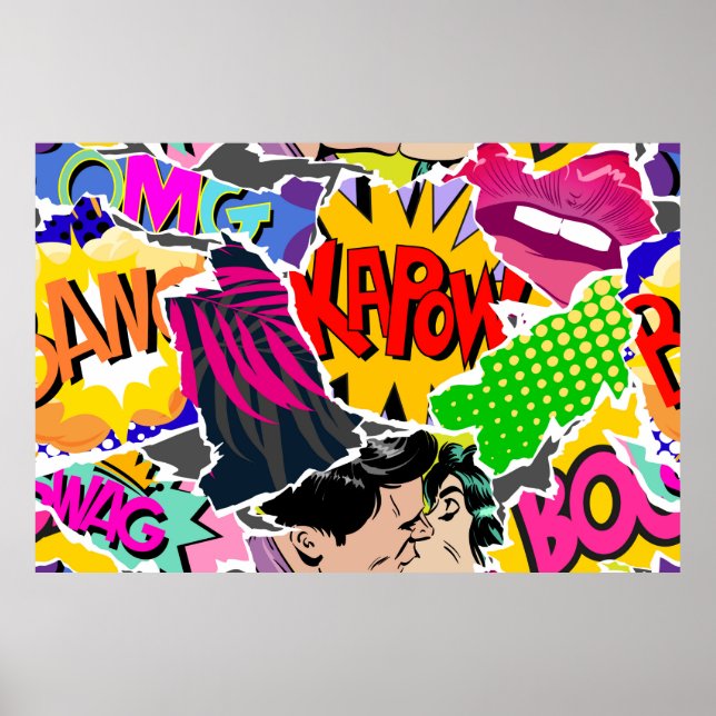 Nahtlose Muster Pop Art Comic Stil. Collage of Poster (Vorne)