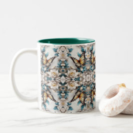 nahtlose Muster, Schmetterlingsfliege-Blume Zweifarbige Tasse