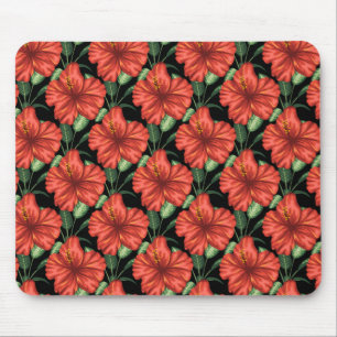 Nahtlose Muster Tropisch rote Blume grüne Blätter Mousepad