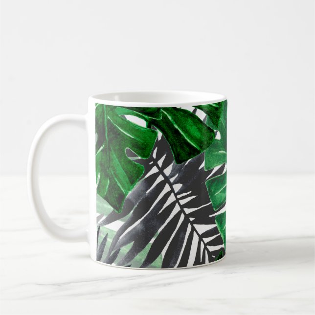 nahtlose Muster tropischer Blätter und Elemente Kaffeetasse (Links)