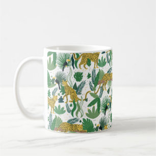 Nahtlose Muster von Leoparden im Dschungel. Sommer Kaffeetasse