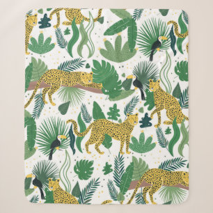 Nahtlose Muster von Leoparden im Dschungel. Sommer Sherpadecke