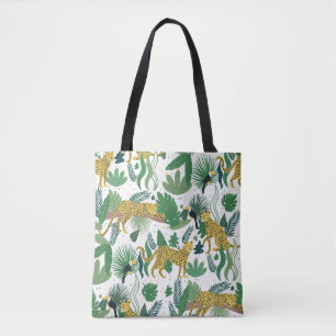 Nahtlose Muster von Leoparden im Dschungel. Sommer Tasche