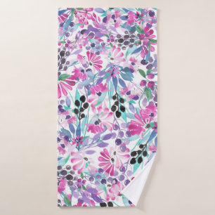 Nahtlose Muster von violetten Blumen und Beeren,bl Badehandtuch