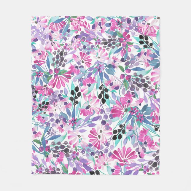 Nahtlose Muster von violetten Blumen und Beeren,bl Fleecedecke (Vorderseite)