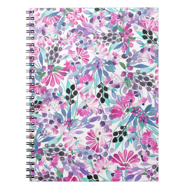 Nahtlose Muster von violetten Blumen und Beeren,bl Notizblock (Vorderseite)