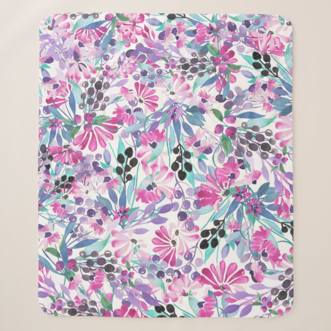 Nahtlose Muster von violetten Blumen und Beeren,bl Sherpadecke (Vorderseite)