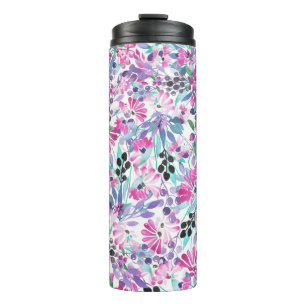 Nahtlose Muster von violetten Blumen und Beeren,bl Thermosbecher