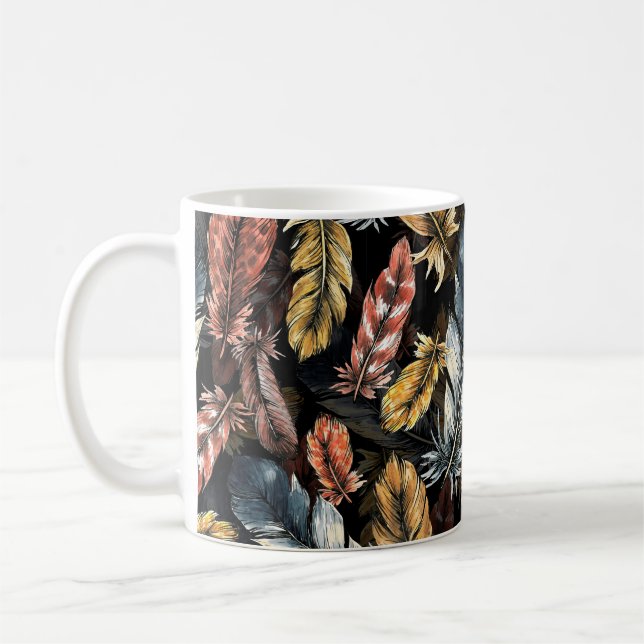 Nahtlose Muster von Vogelfedern.  Kaffeetasse (Links)