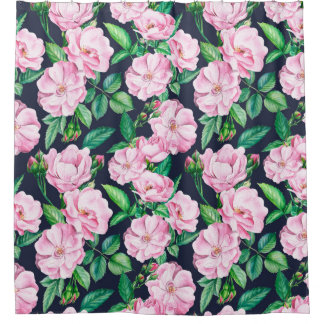 Nahtlose Muster von Zweigen von Rose, Knospen und  Duschvorhang