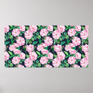 Nahtlose Muster von Zweigen von Rose, Knospen und  Poster