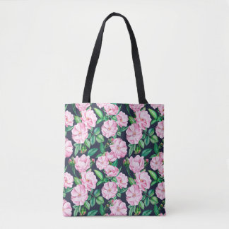 Nahtlose Muster von Zweigen von Rose, Knospen und  Tasche